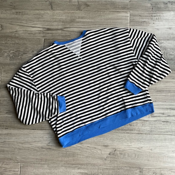 We The Free Striped Sweatshirt In Black/White/Blue French Terry Crewneck SZ S - Picture 2 of 16